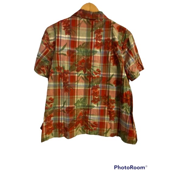 Lemon Grass Studio Plaid/Floral Embroidered Tank/Shirt Size Large - Picture 3 of 9